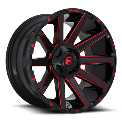 Aluminum Wheels 22X10 Contra D643 5 On 114.3/5 On 127 Gloss Red/Milled 78.1 Bore -18 Offset Multi Spoke Fuel Off Road Wheels