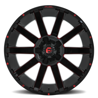 Aluminum Wheels 22X10 Contra D643 5 On 114.3/5 On 127 Gloss Red/Milled 78.1 Bore -18 Offset Multi Spoke Fuel Off Road Wheels