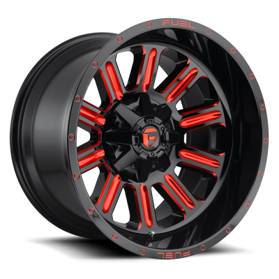 Aluminum Wheels 20X10 Hardline D621 5 On 114.3/5 On 127 Gloss Black/Candy Red 78.1 Bore -18 Offset Fuel Off Road Wheels