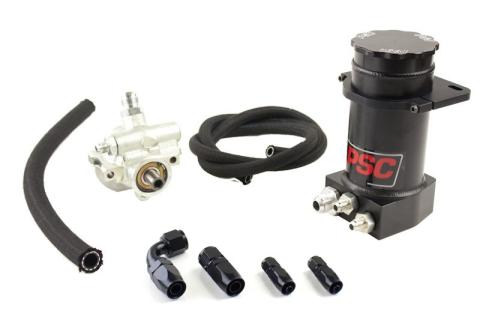 Pro Touring Type II Power Steering Pump and Black Anodized Hydroboost Remote Reservoir Kit for Rack and Pinion Applications PSC Performance Steering Components