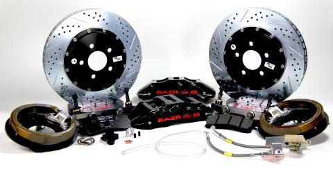 Brake System 14 Inch Rear Extreme+ with Park Brake Black GM 10/12 Bolt W/C Clips Axles BAER Brakes