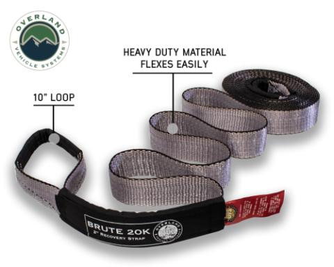 Tow Strap 20000 lbs - 2 x 30' Gray With Black Ends Overland Vehicle Systems