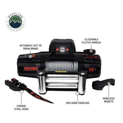 SCAR 12 - 12,000 lb. Winch With Steel Cable and Wireless Remote Overland Vehicle Systems