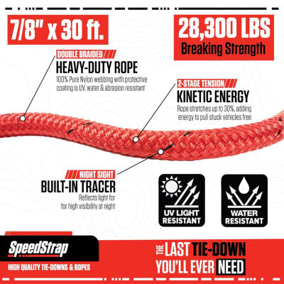 7/8 Inch Big Mama Kinetic Recovery Rope - 30 Foot PRP Seats
