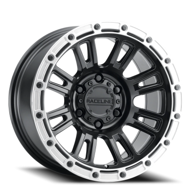 Aluminum Wheels 18x9 Compass 956BS Satin Black Silver Ring -12 Offset 6 on 139.7 Bolt Pattern 106.1 Bore Raceline