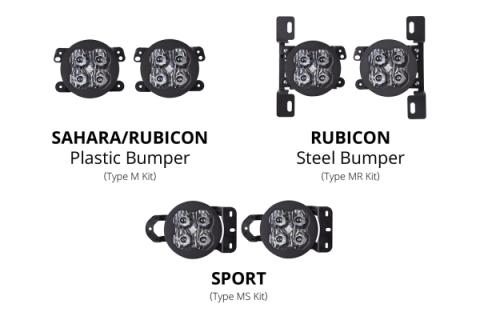 SS3 LED Fog Light Kit for 2018-2021 Jeep JL Wrangler White SAE Fog Sport w/ Backlight Type MS Bracket Kit Diode Dynamics