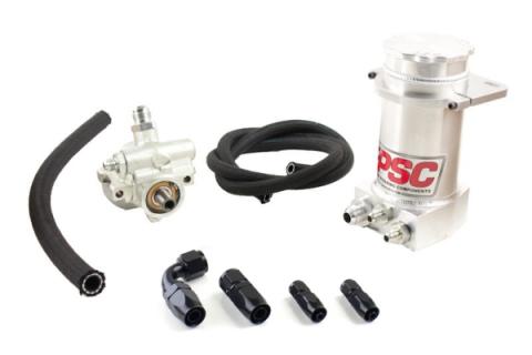 Pro Touring Type II Power Steering Pump and Brushed Aluminum Hydroboost Remote Reservoir Kit for Rack and Pinion Applications PSC Performance Steering Components