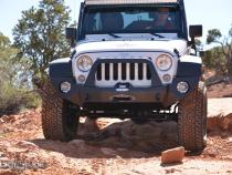 Jeep JK Full Front Bumper For 07-18 Wrangler JK With Winch Plate Bull Bar Black Powdercoated Rigid Series Rock Slide Engineering